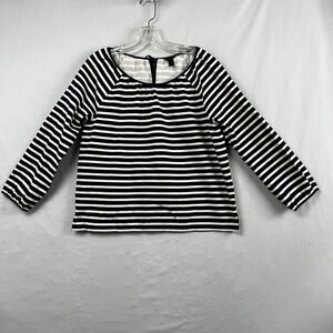 J.Crew Top Medium Navy White Striped Preppy Cotton Long Sleeve Tie Back